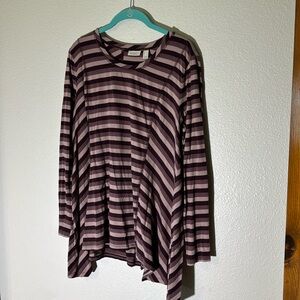 LOGO by Lori Goldstein Cotton Modal Striped Top w/ Seaming Detail